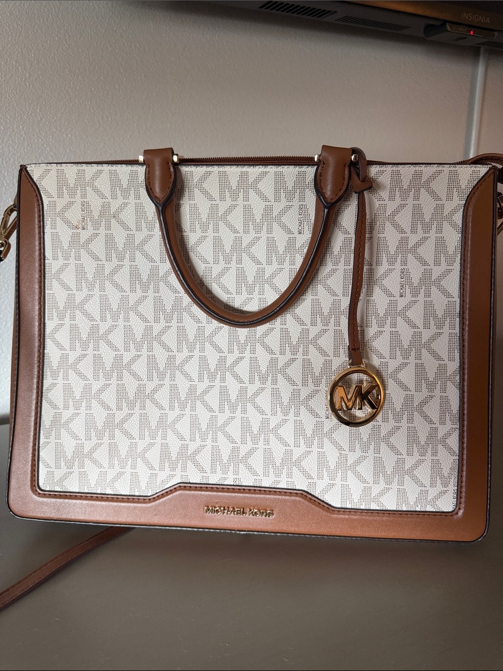 Michael Kors Cream & Brown Signature Satchel